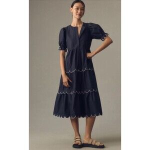 Anthropologie English Factory Midi Dress Scallop Edge Cottagecore Size XS NWT